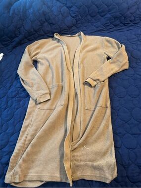Altar'd State Long Tan Waffle Knit Open Cardigan